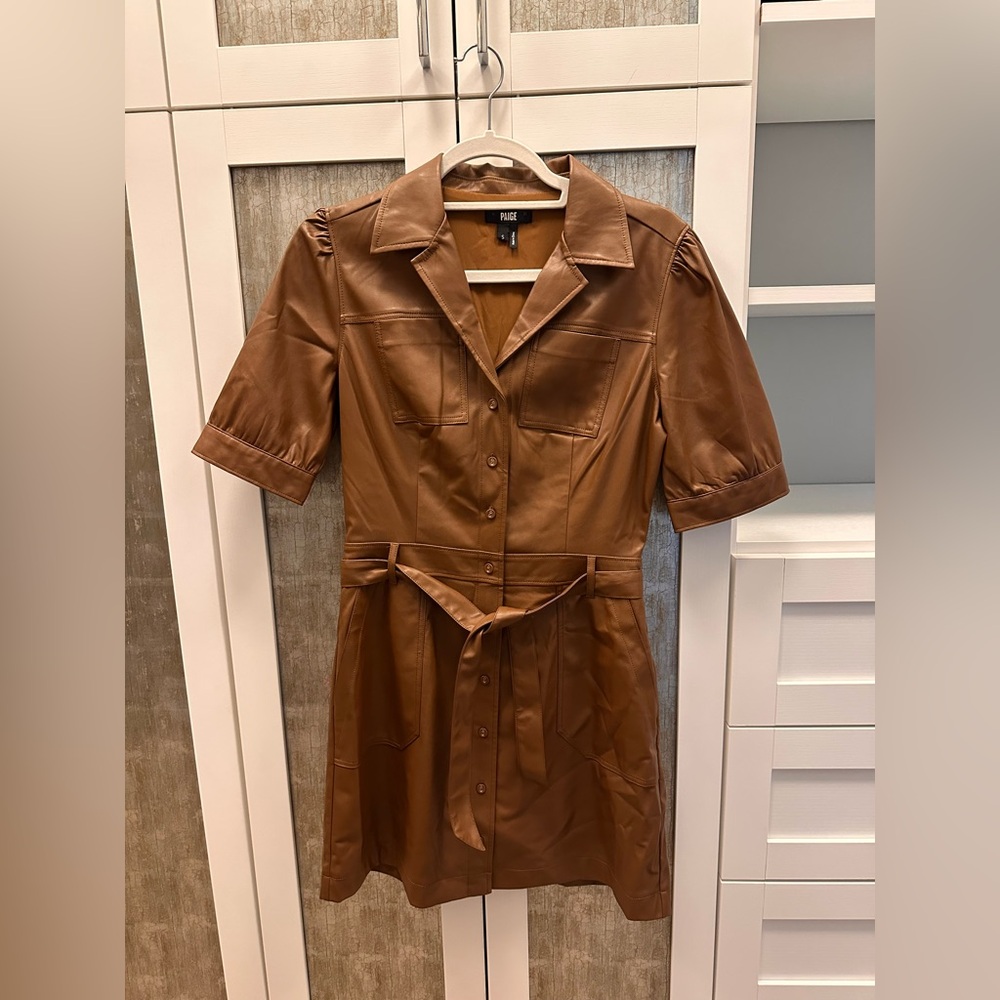 PAIGE Tan Faux Leather Shirt Dress New Without Tags